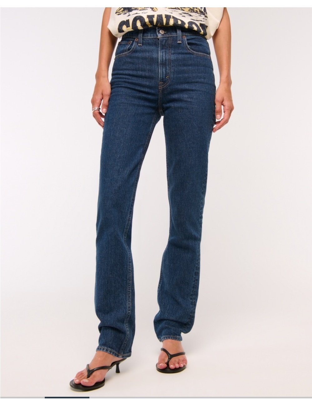 Abercrombie & Fitch Women's Straight Leg Jeans in Dark Blue Denim